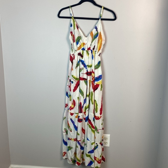 Boho Feather print multi color maxi dress size small - Picture 13 of 13
